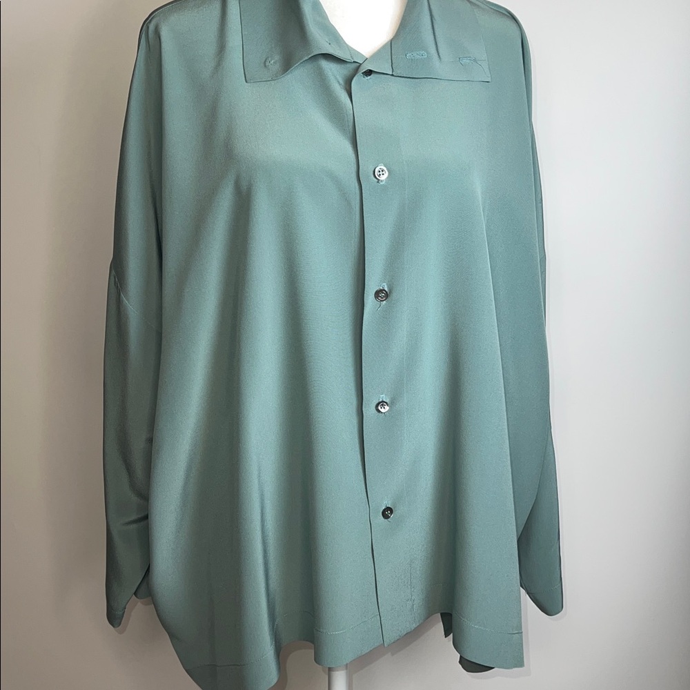 🩵NWOT ESKANDAR WOMENS 100% SILK OVERSIZED BUTTON BLOUSE IN TEAL/ BLUE SIZE 1 - Picture 3 of 11